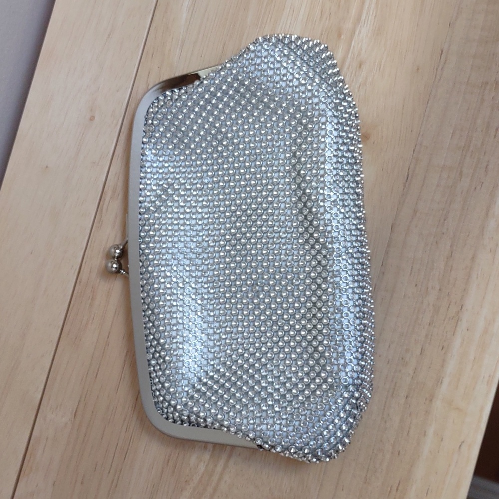 Jessica Mcclintock Silver Beaded Evening Bag